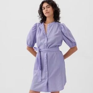 GAP Lavender Linen-Cotton Puff-Sleeve Mini Shirtdress